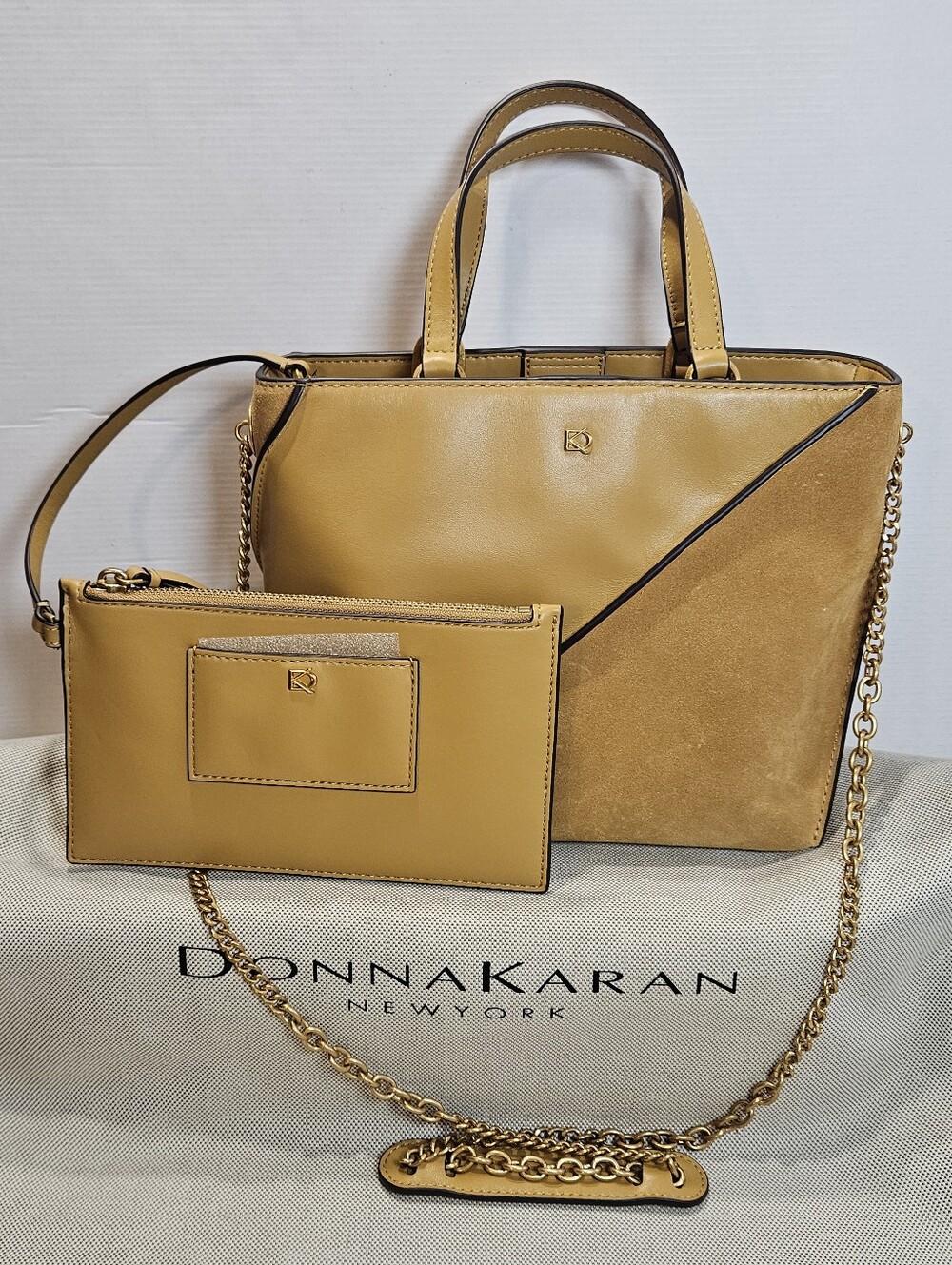 Donna Karan New York Leather and Suede Satchel Bag with Matching Clutch Set